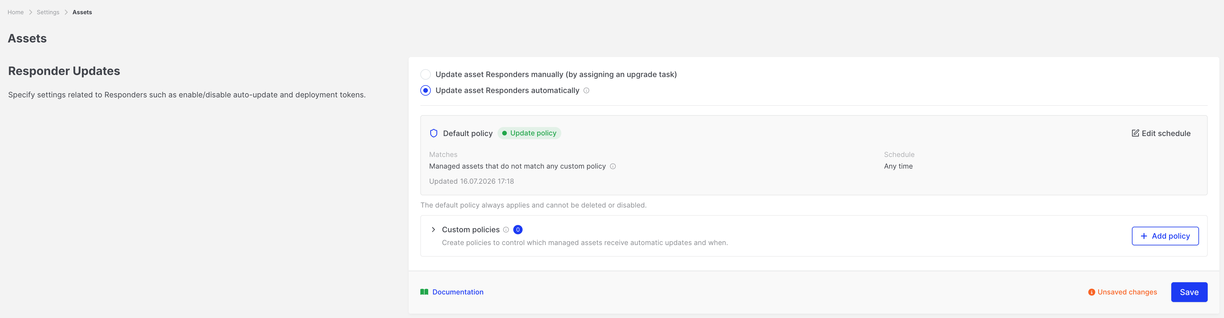 Responder Updates: Manual and automatic update mode options